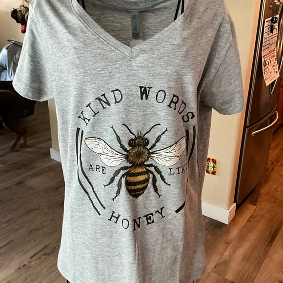 Tops - Kind Words Are Like Honey Bee Graphic Tee - Gray handmade